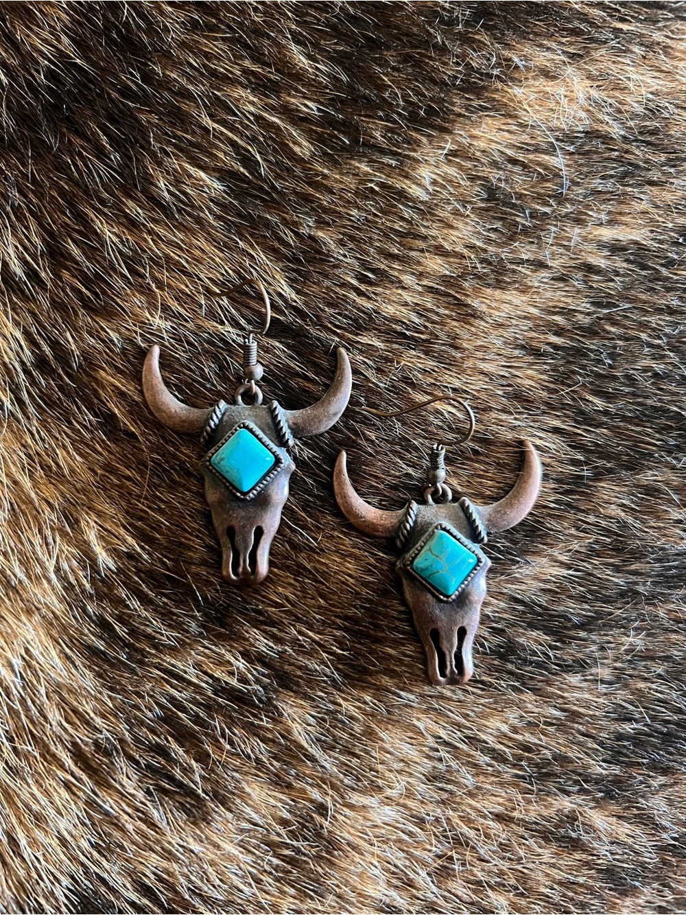 Turquoise Bull Skull Earrings